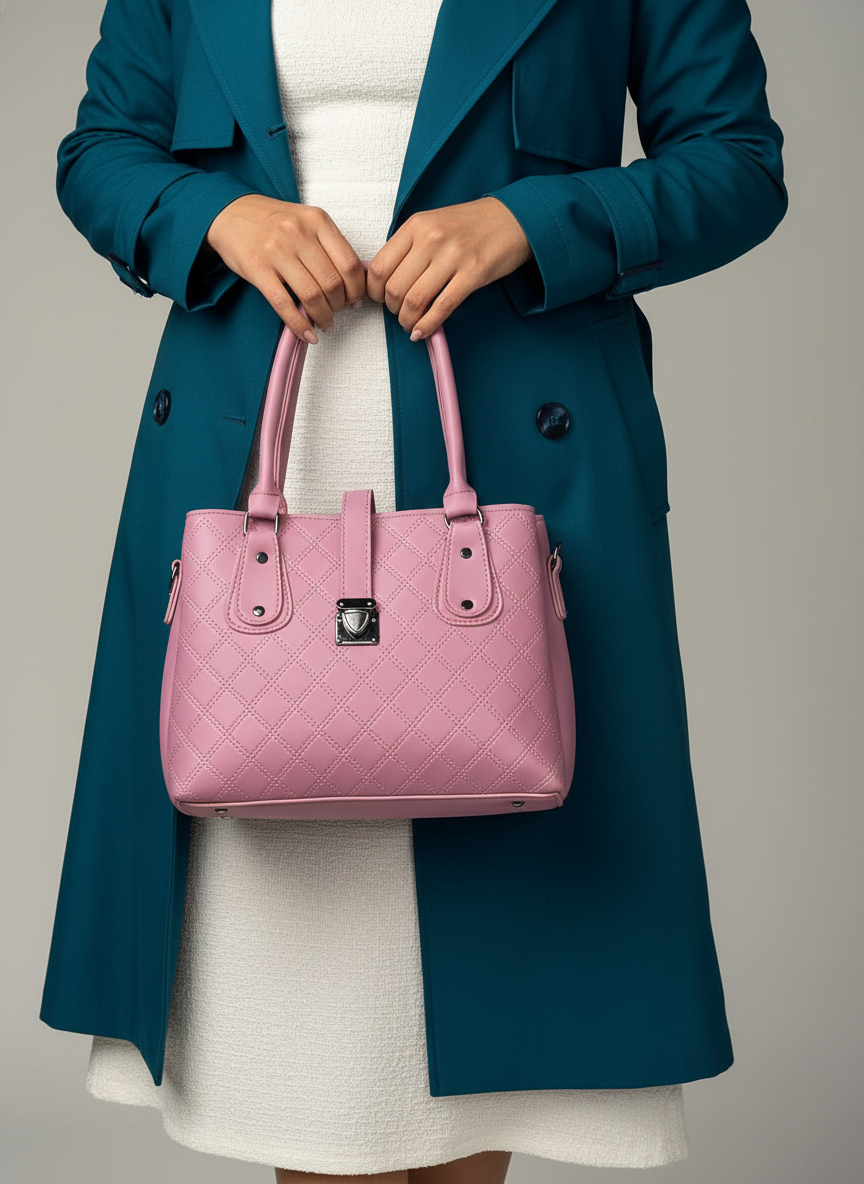Classic Pink Quilted Structured Tote