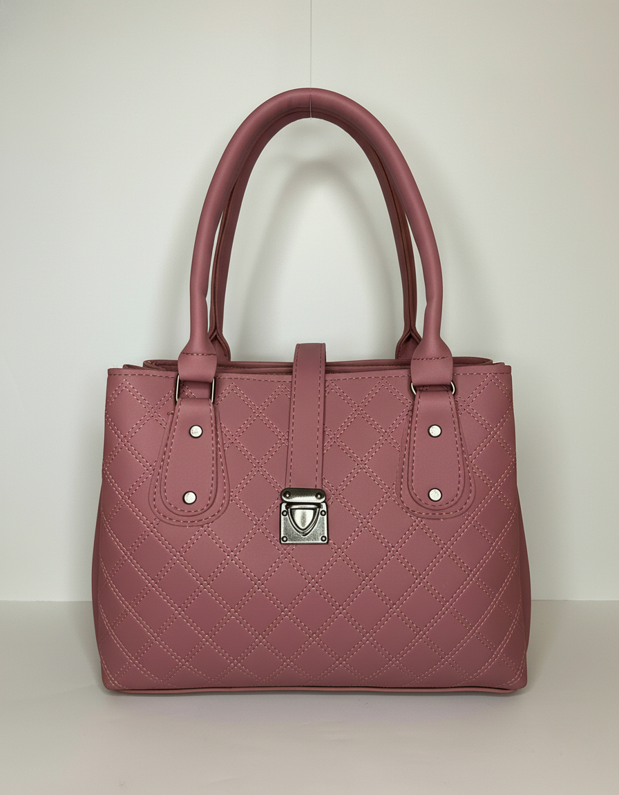 Classic Pink Quilted Structured Tote