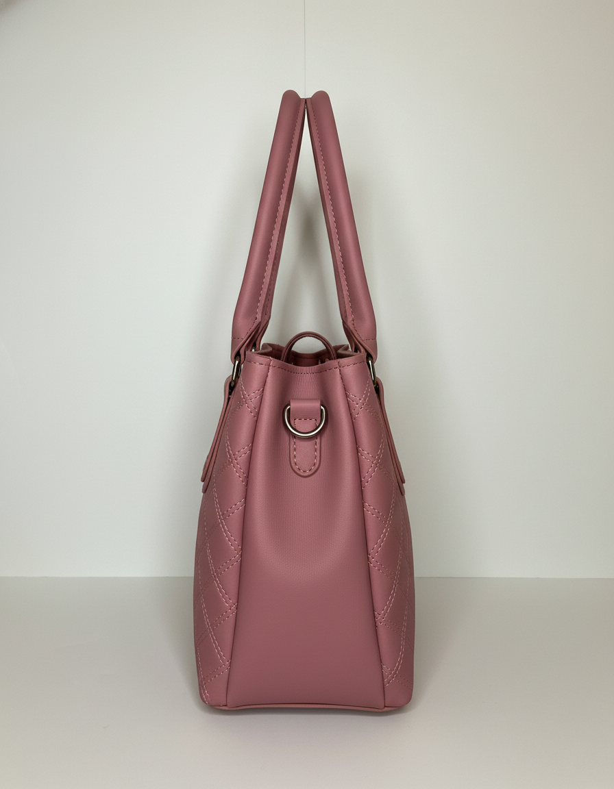 Classic Pink Quilted Structured Tote