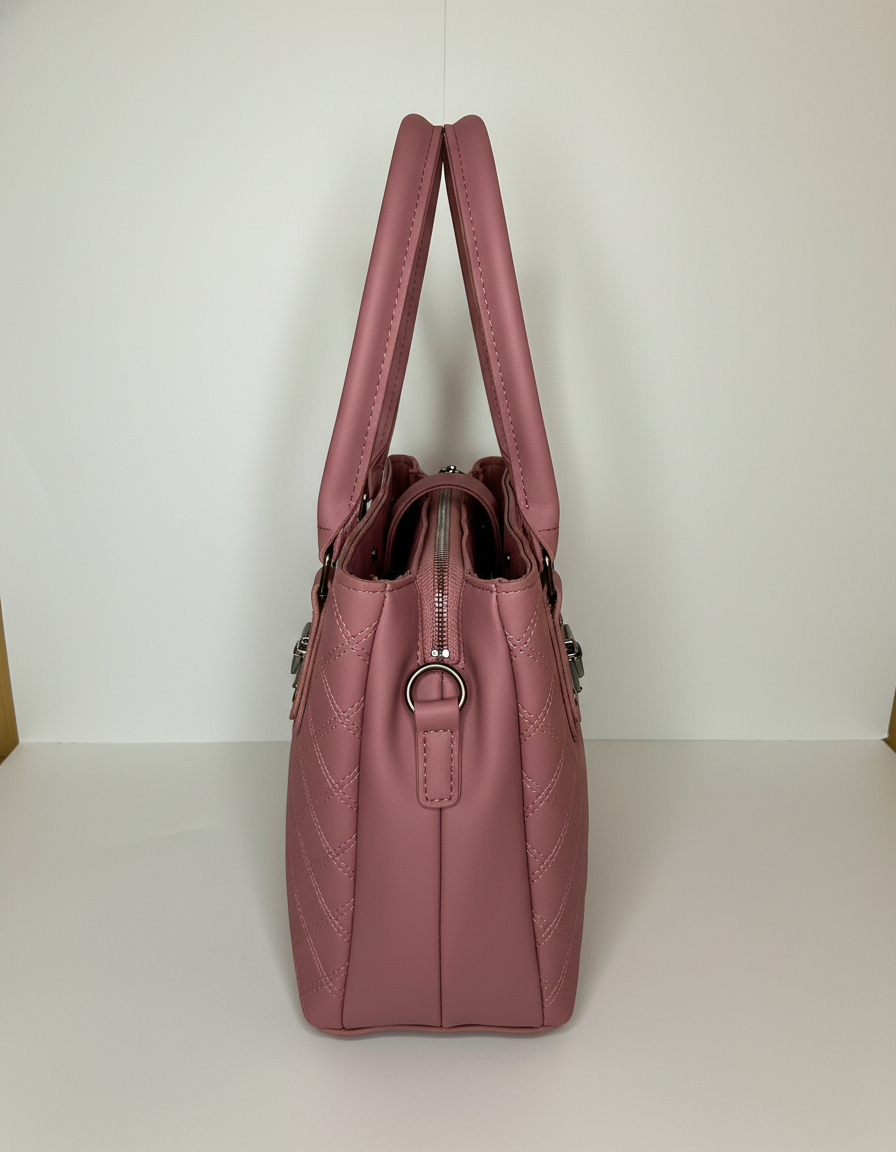 Classic Pink Quilted Structured Tote